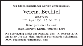 Traueranzeige von Verena Bechtel von Stuttgarter Zeitung / Stuttgarter Nachrichten