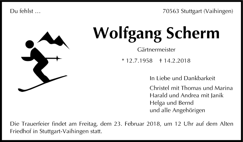 Traueranzeige für Wolfgang Scherm vom 20.02.2018 aus Stuttgarter Zeitung / Stuttgarter Nachrichten