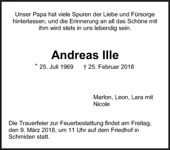 Traueranzeige von Andreas Ille von Stuttgarter Zeitung / Stuttgarter Nachrichten