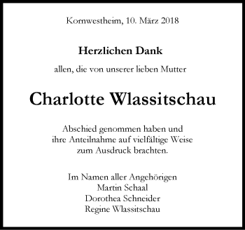 Traueranzeige von Charlotte Wlassitschau von Stuttgarter Zeitung / Stuttgarter Nachrichten