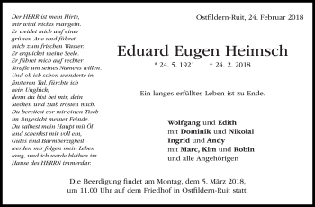 Traueranzeige von Eduard Eugen Heimsch von Stuttgarter Zeitung / Stuttgarter Nachrichten