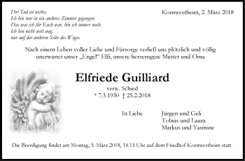 Traueranzeige von Elfriede Guilliard von Stuttgarter Zeitung / Stuttgarter Nachrichten