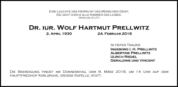 Traueranzeige von Hartmut Prellwitz von Stuttgarter Zeitung / Stuttgarter Nachrichten