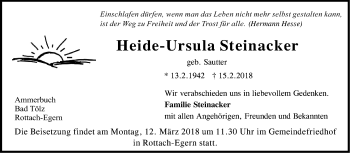 Traueranzeige von Heide-Ursula Steinacker von Stuttgarter Zeitung / Stuttgarter Nachrichten