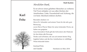 Traueranzeige von Karl Fritz von Stuttgarter Zeitung / Stuttgarter Nachrichten