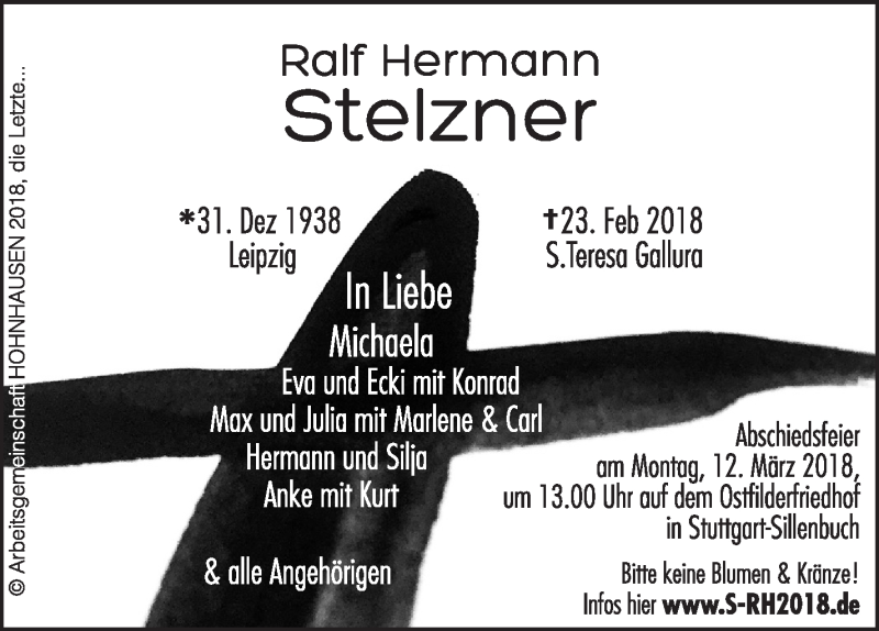  Traueranzeige für Ralf Hermann Stelzner vom 03.03.2018 aus Stuttgarter Zeitung / Stuttgarter Nachrichten