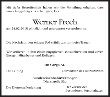 Traueranzeige von Werner Frech von Stuttgarter Zeitung / Stuttgarter Nachrichten