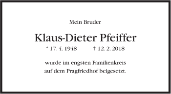 Traueranzeige von Klaus-Dieter Pfeiffer von Stuttgarter Zeitung / Stuttgarter Nachrichten