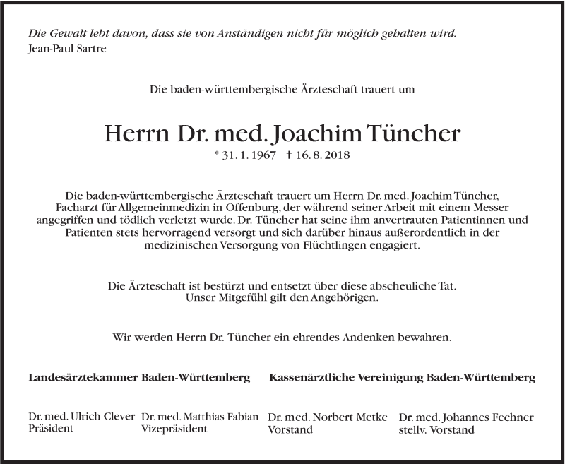  Traueranzeige für Joachim Tüncher vom 18.08.2018 aus Stuttgarter Zeitung / Stuttgarter Nachrichten