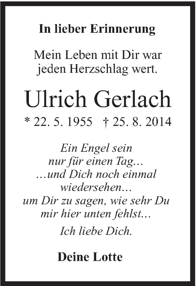  Traueranzeige für Ulrich Gerlach vom 25.08.2018 aus Stuttgarter Zeitung / Stuttgarter Nachrichten