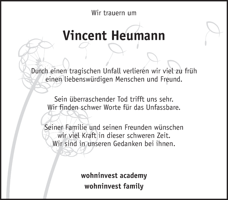 Traueranzeige für Vincent Heumann vom 13.08.2018 aus Stuttgarter Zeitung / Stuttgarter Nachrichten