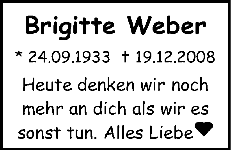  Traueranzeige für Brigitte  Weber vom 24.09.2018 aus Stuttgarter Zeitung / Stuttgarter Nachrichten