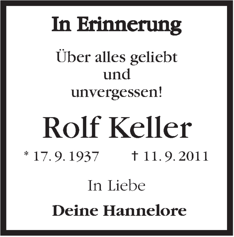  Traueranzeige für Rolf Keller vom 11.09.2018 aus Stuttgarter Zeitung / Stuttgarter Nachrichten