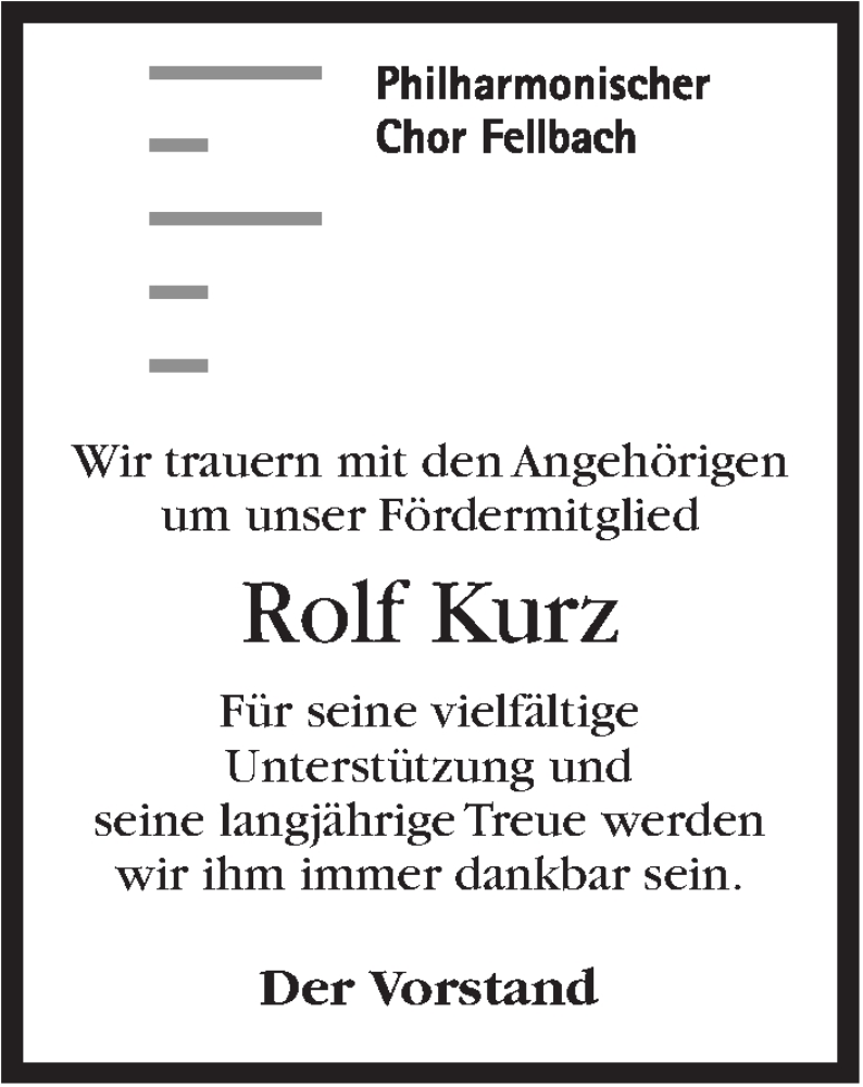  Traueranzeige für Rolf Kurz vom 24.09.2018 aus Stuttgarter Zeitung / Stuttgarter Nachrichten