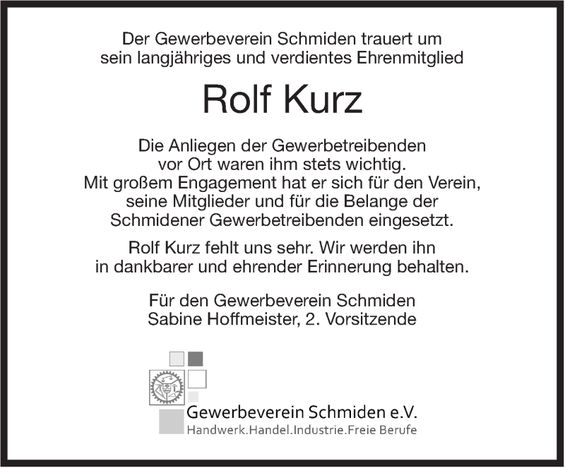  Traueranzeige für Rolf Kurz vom 24.09.2018 aus Stuttgarter Zeitung / Stuttgarter Nachrichten