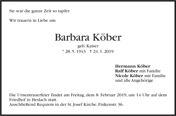 Traueranzeige von Barbara Köber von Stuttgarter Zeitung / Stuttgarter Nachrichten