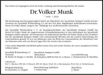 Traueranzeige von Volker Munk von Stuttgarter Zeitung / Stuttgarter Nachrichten