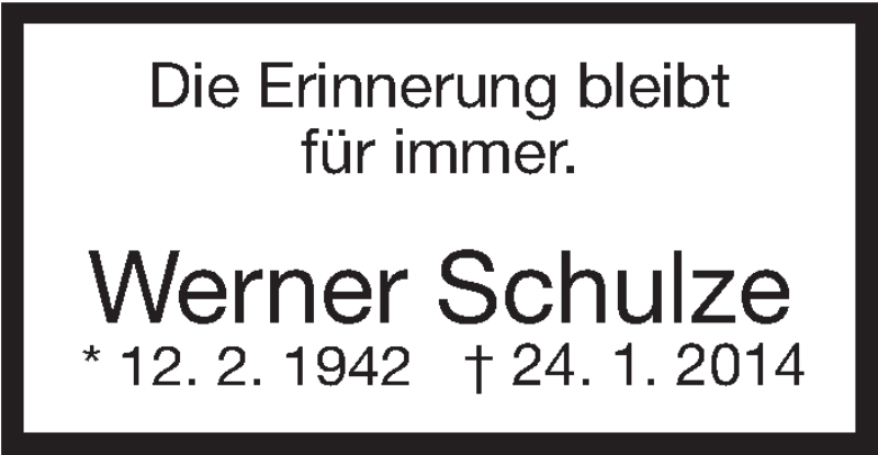  Traueranzeige für Werner Schulze vom 24.01.2019 aus Stuttgarter Zeitung / Stuttgarter Nachrichten