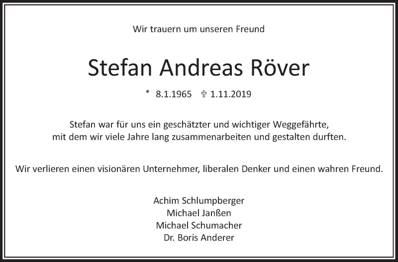  Traueranzeige für Stefan Andreas Röver vom 09.11.2019 aus Stuttgarter Zeitung / Stuttgarter Nachrichten