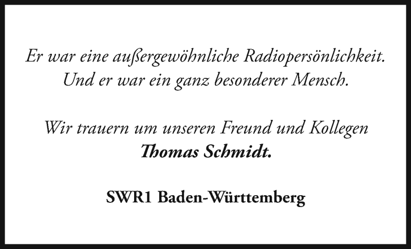  Traueranzeige für Thomas Schmidt vom 09.11.2019 aus Stuttgarter Zeitung / Stuttgarter Nachrichten
