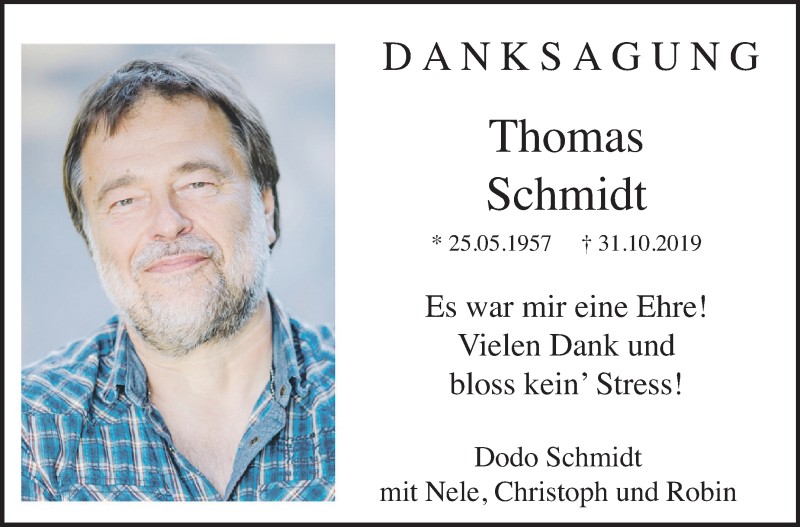  Traueranzeige für Thomas Schmidt vom 28.11.2019 aus Stuttgarter Zeitung / Stuttgarter Nachrichten