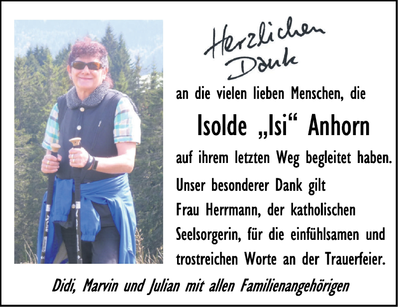  Traueranzeige für Isolde  Anhorn vom 07.12.2019 aus Stuttgarter Zeitung / Stuttgarter Nachrichten