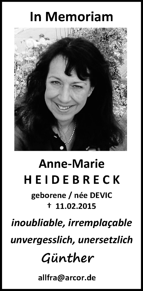  Traueranzeige für Anne-Marie Heidebreck vom 11.02.2019 aus Stuttgarter Zeitung / Stuttgarter Nachrichten