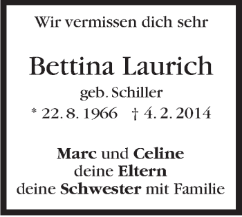 Traueranzeige von Bettina Laurich von Stuttgarter Zeitung / Stuttgarter Nachrichten