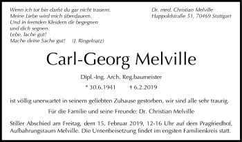 Traueranzeige von Carl-Georg Melville von Stuttgarter Zeitung / Stuttgarter Nachrichten