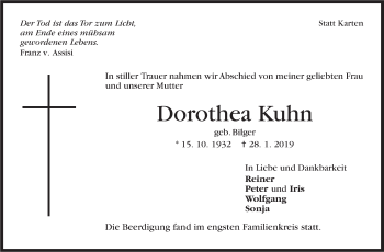 Traueranzeige von Dorothea Kuhn von Stuttgarter Zeitung / Stuttgarter Nachrichten