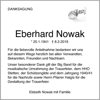 Traueranzeige von Eberhard Nowak von Stuttgarter Zeitung / Stuttgarter Nachrichten
