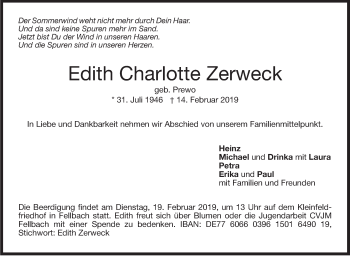 Traueranzeige von Edith Charlotte Zerweck  von Stuttgarter Zeitung / Stuttgarter Nachrichten