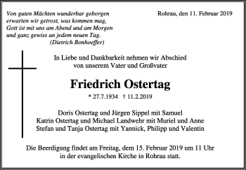 Traueranzeige von Friedrich Ostertag von Stuttgarter Zeitung / Stuttgarter Nachrichten