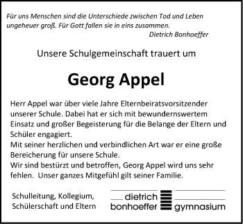 Traueranzeige von Georg Appel von Stuttgarter Zeitung / Stuttgarter Nachrichten