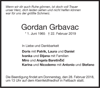 Traueranzeige von Gordan Grbavac von Stuttgarter Zeitung / Stuttgarter Nachrichten