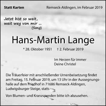 Traueranzeige von Hans-Martin Lange von Stuttgarter Zeitung / Stuttgarter Nachrichten