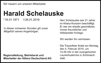 Traueranzeige von Harald Schelauske von Stuttgarter Zeitung / Stuttgarter Nachrichten