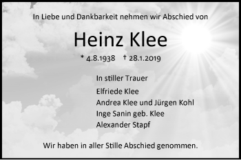 Traueranzeige von Heinz Klee von Stuttgarter Zeitung / Stuttgarter Nachrichten