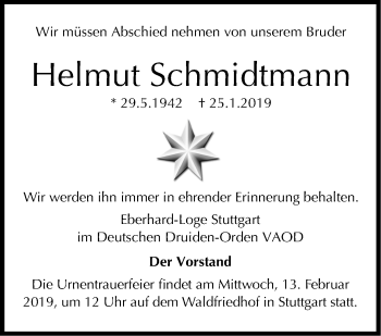 Traueranzeige von Helmut Schmidtmann von Stuttgarter Zeitung / Stuttgarter Nachrichten