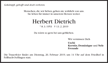 Traueranzeige von Herbert Dietrich von Stuttgarter Zeitung / Stuttgarter Nachrichten