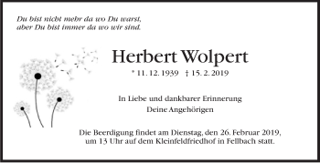 Traueranzeige von Herbert Wolpert von Stuttgarter Zeitung / Stuttgarter Nachrichten