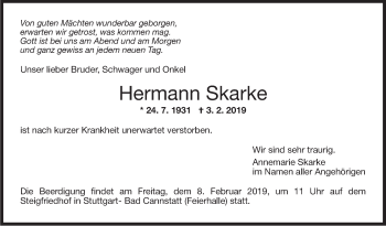 Traueranzeige von Hermann Skarke von Stuttgarter Zeitung / Stuttgarter Nachrichten