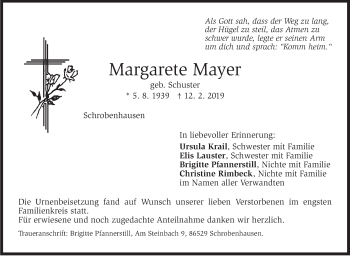 Traueranzeige von Margarete Mayer von Stuttgarter Zeitung / Stuttgarter Nachrichten