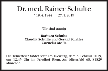 Traueranzeige von Rainer Schulte von Stuttgarter Zeitung / Stuttgarter Nachrichten
