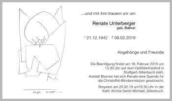 Traueranzeige von Renate Unterberger von Stuttgarter Zeitung / Stuttgarter Nachrichten