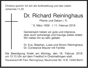 Traueranzeige von Richard Reininghaus von Stuttgarter Zeitung / Stuttgarter Nachrichten