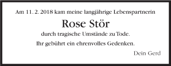 Traueranzeige von Rose Stör von Stuttgarter Zeitung / Stuttgarter Nachrichten