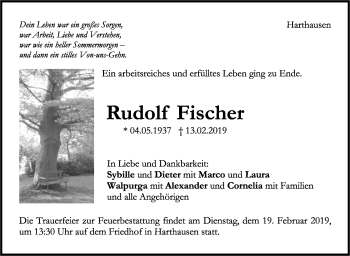 Traueranzeige von Rudolf Fischer von Stuttgarter Zeitung / Stuttgarter Nachrichten
