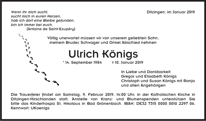  Traueranzeige für Ulrich Königs vom 02.02.2019 aus Stuttgarter Zeitung / Stuttgarter Nachrichten