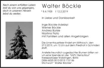 Traueranzeige von Walter Böckle von Stuttgarter Zeitung / Stuttgarter Nachrichten